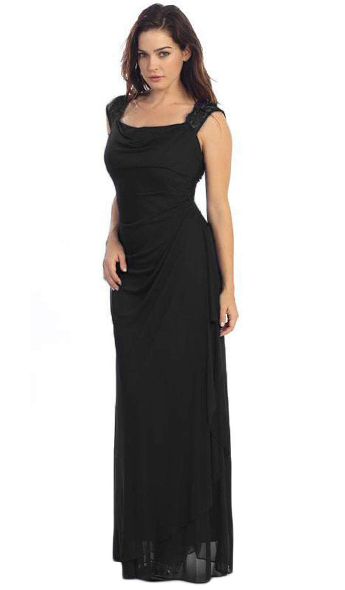 Eureka Fashion - 1927 Lace Cap Sleeve Draped Chiffon Gown Bridesmaid Dresses XS / Black