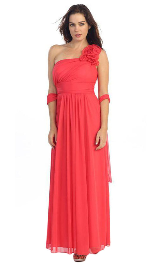 Eureka Fashion - 2005 Ruffled Shoulder Accent Asymmetrical A-Line Gown Bridesmaid Dresses XS / Coral