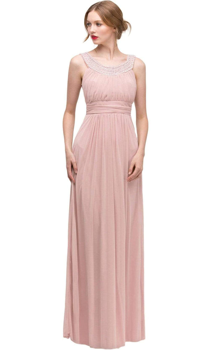 Eureka Fashion - 2027 Pearl Embroidered Neckline Chiffon A-Line Gown Bridesmaid Dresses XS / Dusty/Pink