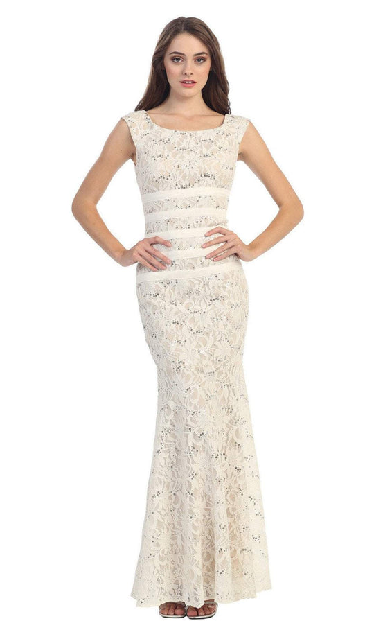 Eureka Fashion - 2050 Lace and Satin Sequin Mermaid Gown Special Occasion Dress XS / Ivory/Gold