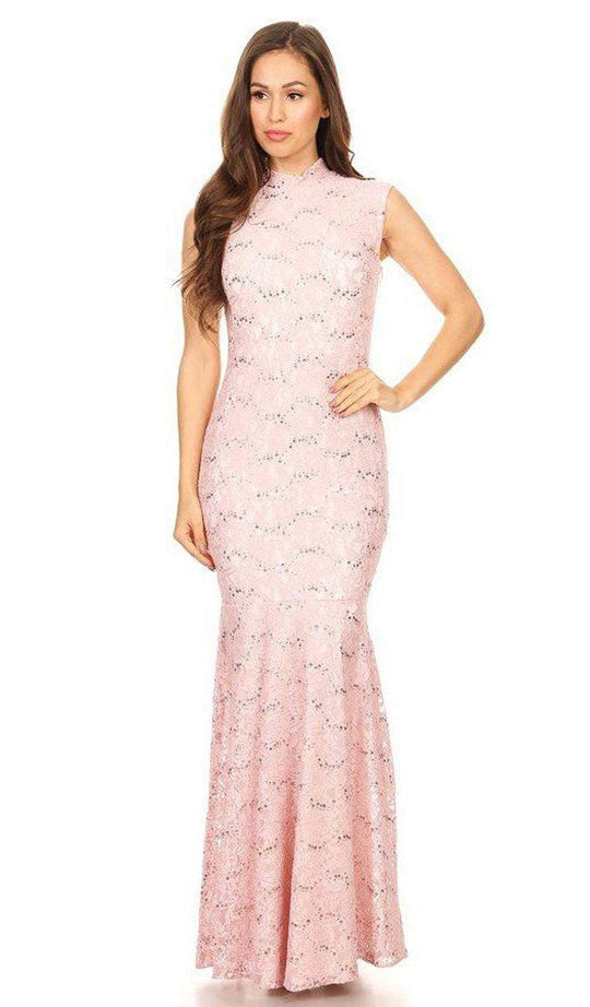 Eureka Fashion - 2061 Allover Lace High Neckline Mermaid Dress Special Occasion Dress XS / Blush/Ivory
