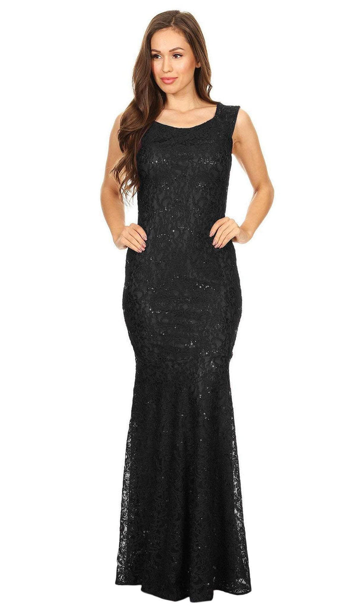 Eureka Fashion - 2072 Sleeveless Lace Sequins Mermaid Gown Special Occasion Dress XS / Black
