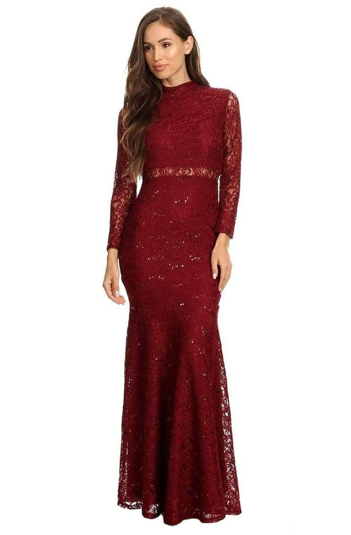 Eureka Fashion - 2095 Lace High Neck Trumpet Dress Evening Dresses XS / Burgundy