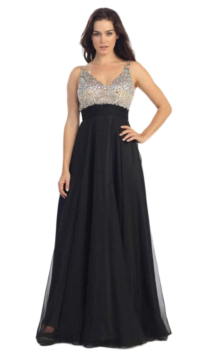 Eureka Fashion - 2727 Sleeveless Bejeweled V-neck Chiffon Dress Special Occasion Dress XS / Black