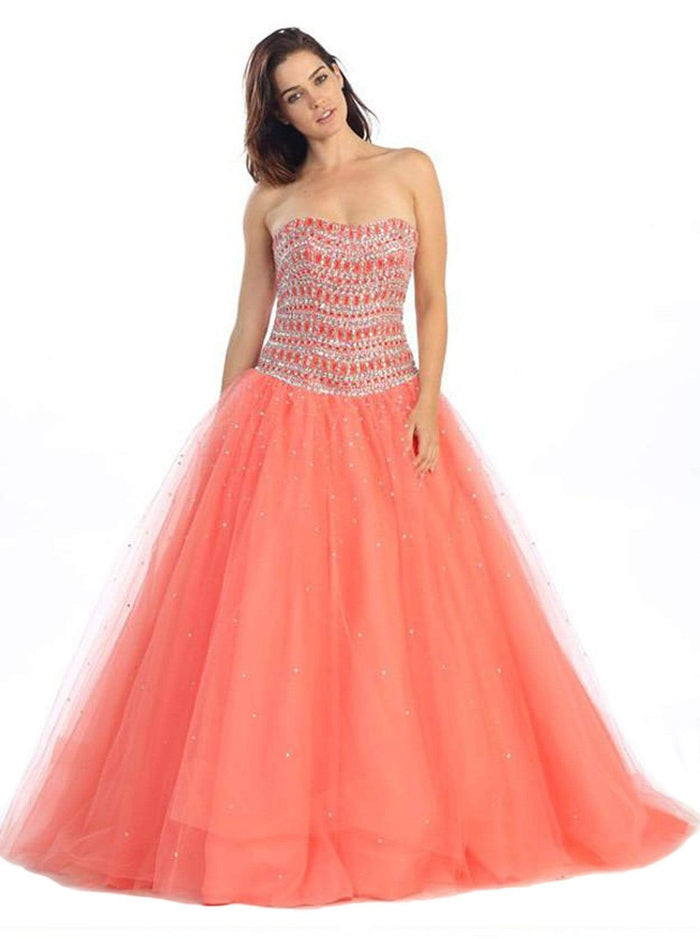 Eureka Fashion - 3005 Jeweled Semi-Sweetheart Ballgown With Bolero Special Occasion Dress XS / Coral