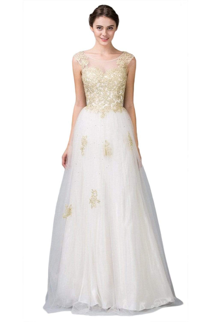 Eureka Fashion - 3033 Sleeveless Gold Embroidered A-line Gown Wedding Dresses XS / Champagne