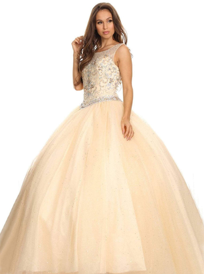 Eureka Fashion - 3077 Sleeveless Beaded Illusion Scoop Ballgown Special Occasion Dress XS / Champagne
