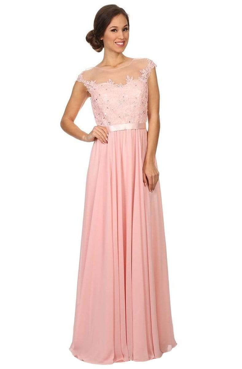 Illusion Neckline Chiffon Knee-Length Lace Dress Pearl Pink main image 1