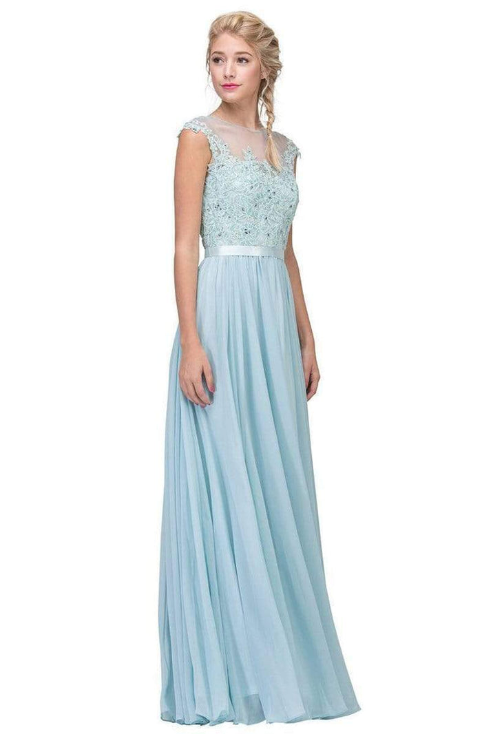 Eureka Fashion - 3611 Lace Illusion Neck Chiffon A-line Gown Bridesmaid Dresses XS / Baby Blue