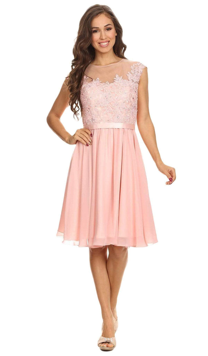 Eureka Fashion - 3633 Lace Appliqued Cap Sleeve Chiffon Dress Special Occasion Dress XS / Dusty Pink