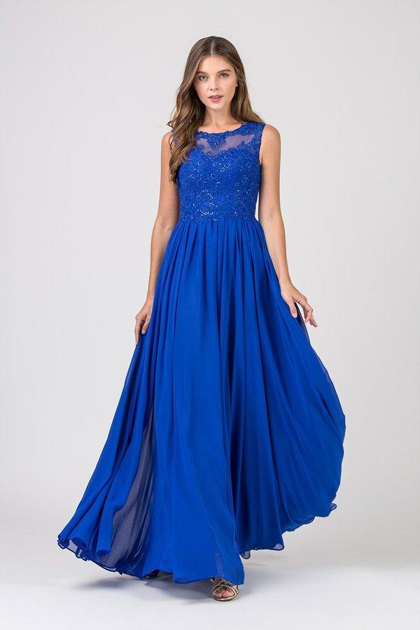 Eureka Fashion - 3711 Sleeveless Lace Scoop Chiffon A-line Dress Bridesmaid Dresses XS / Royal