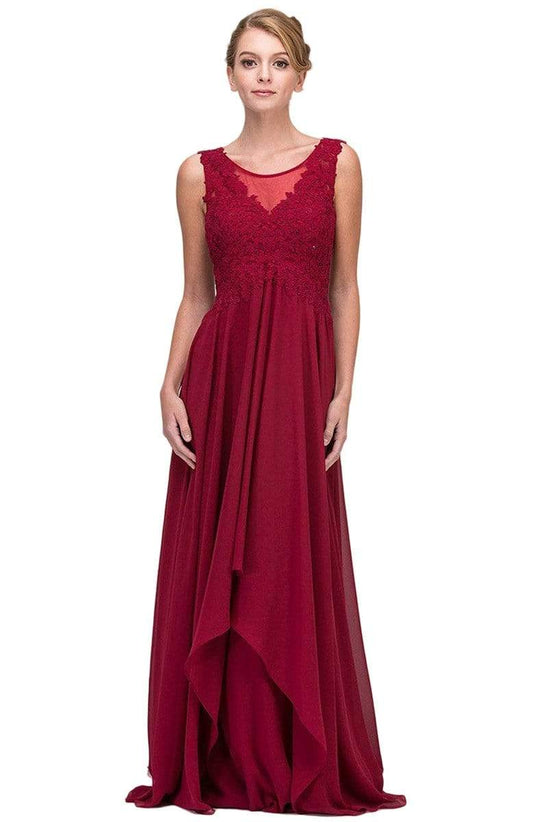 Eureka Fashion - 4711 Applique V-neck Chiffon A-line Dress