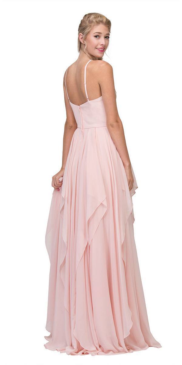 Eureka Fashion - 6036 Appliqued Halter Asymmetrical Cascade Gown ...