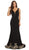 Eureka Fashion - 6090 Embroidered V-neck Stretch Satin Trumpet Dress Special Occasion Dress XS / Black