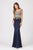 Eureka Fashion - 7012 Appliqued Bodice Off Shoulder Long Gown Special Occasion Dress XS / Navy/Gold