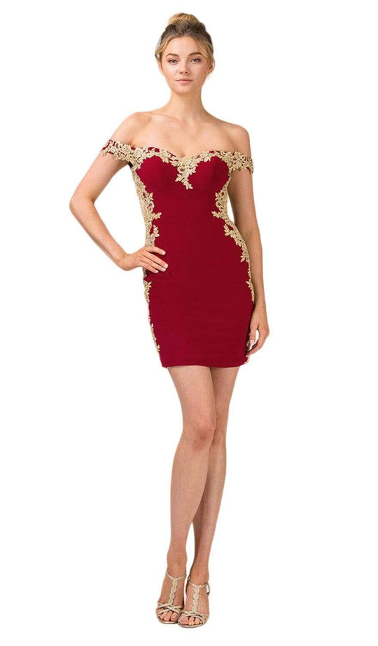 Eureka Fashion - 7016 Lace Embellished Off-Shoulder Dress