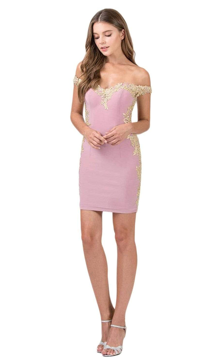 Eureka Fashion - 7016 Lace Embellished Off-Shoulder Dress Special Occasion Dress XS / Dusty Rose/Gold