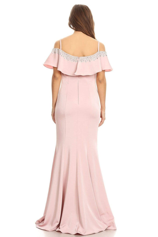 Eureka Fashion - 7333 Bejeweled Ruffle Overlay Mermaid Gown