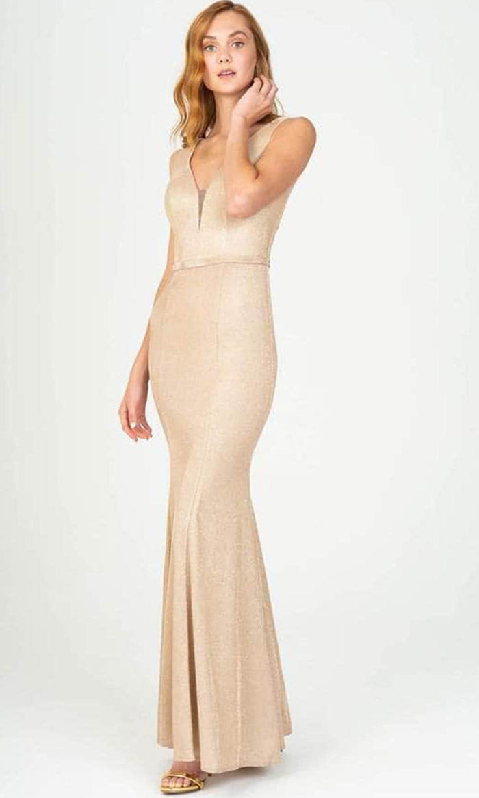 Eureka Fashion 8987 - Shimmer Jersey Sleeveless Evening Gown Special Occasion Dress XS / Rose Gold