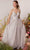 Eureka Fashion 9009 - Glitter Mesh Plunging V-Neck Prom Gown Special Occasion Dress XS / Silver
