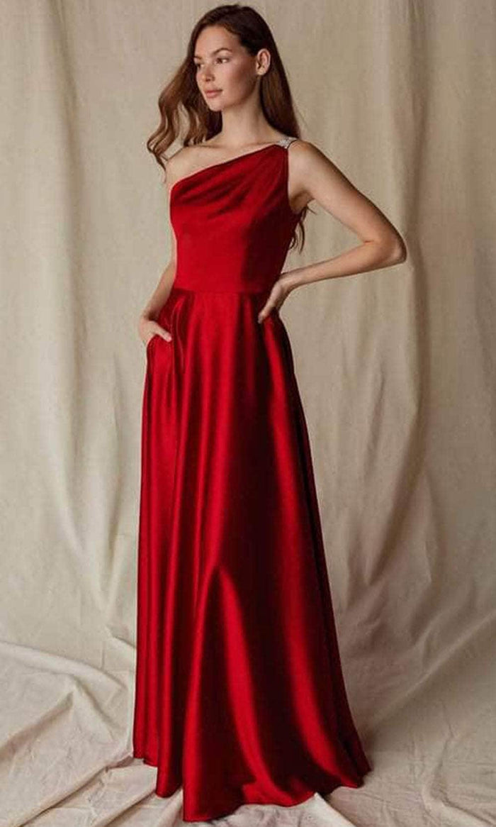 Eureka Fashion 9025 - Asymmetrical Evening Gown Special Occasion Dress XS / Burgundy