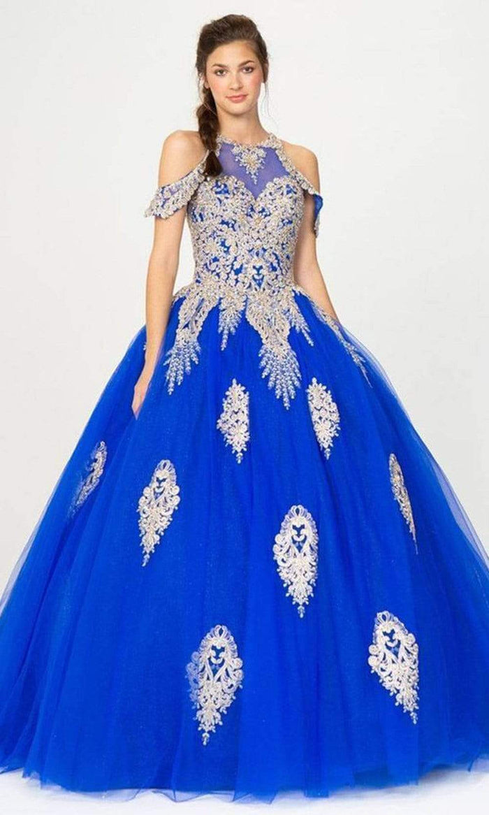 Eureka Fashion - 9088 Appliqued Halter Ballgown Ball Gowns XS / Royal