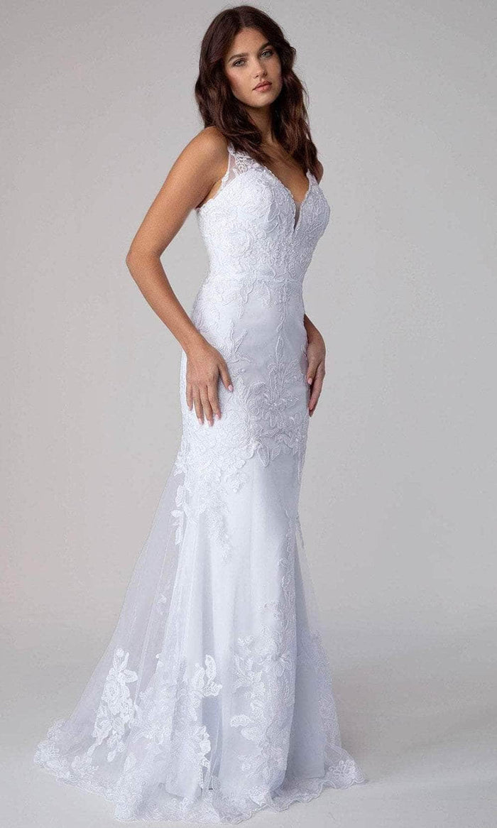 Eureka Fashion 9130 - Sleeveless Deep V-neck Bridal Dress Special Occasion Dress XS / Off White