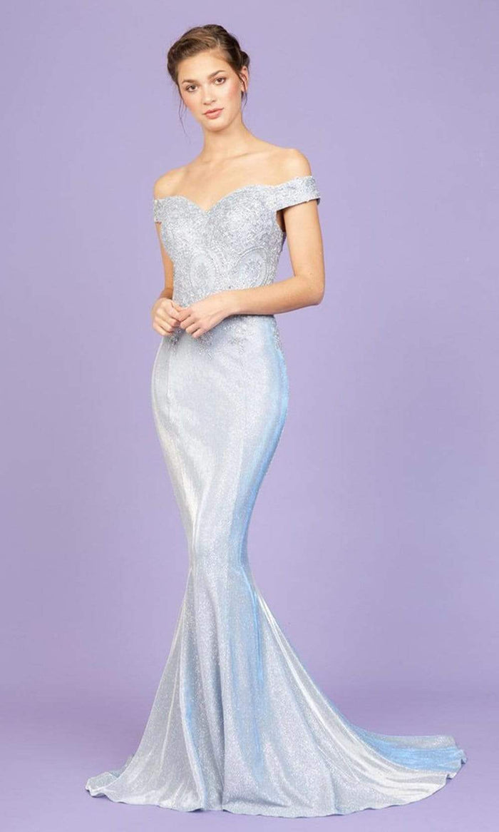 Eureka Fashion - 9306 Off Shoulder Mermaid Gown Prom Dresses XS / Ice Blue