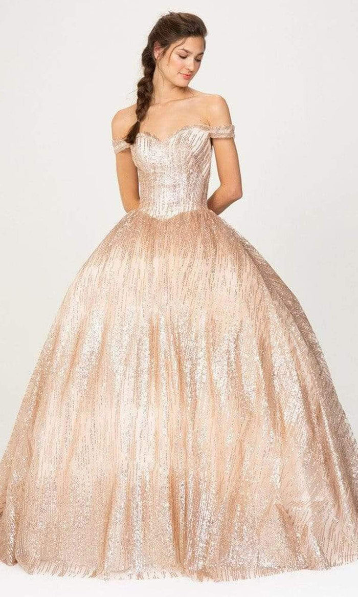 Eureka Fashion - 9616 Glittered Voluminous Ballgown Ball Gowns XS / Rose Gold
