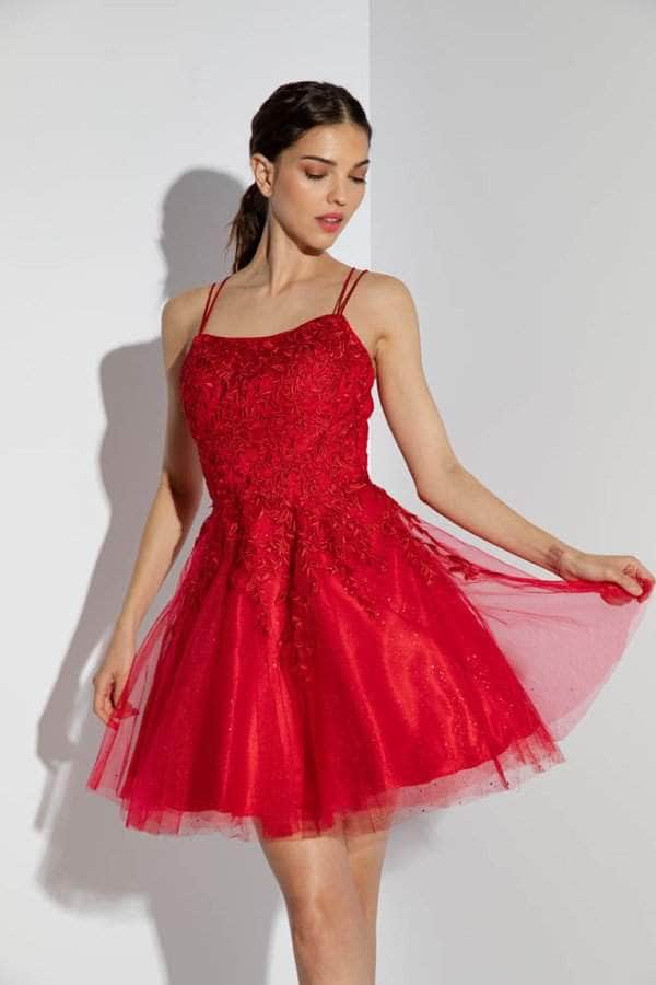 Eureka Fashion 9727 - Double Straps A-Line Cocktail Dress Cocktail Dresses XS / Red