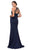 Eureka Fashion - Applique Halter Stretch Satin Trumpet Dress 7133 - 1 pc Navy In Size L Available CCSALE L / Navy