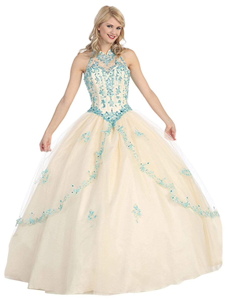 Bejeweled Illusion Halter Satin Dress