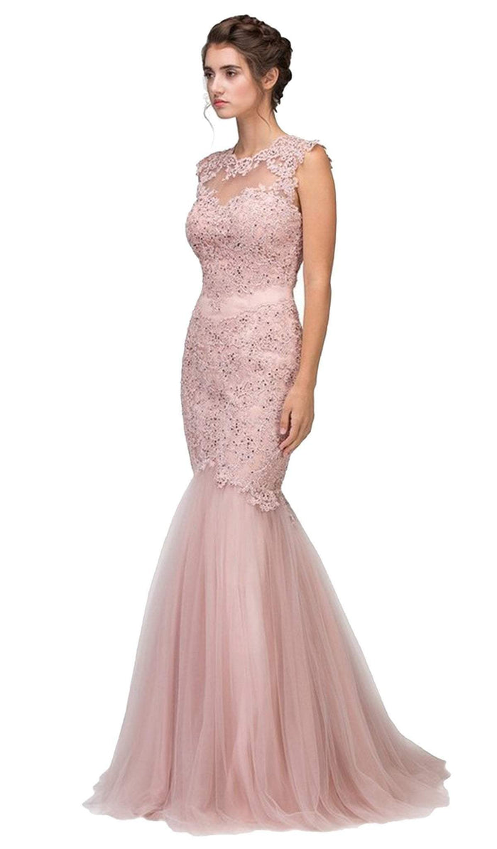 Eureka Fashion Bridal - Lace Illusion Mermaid Wedding Evening Gown Special Occasion Dress XS / Dusty Rose