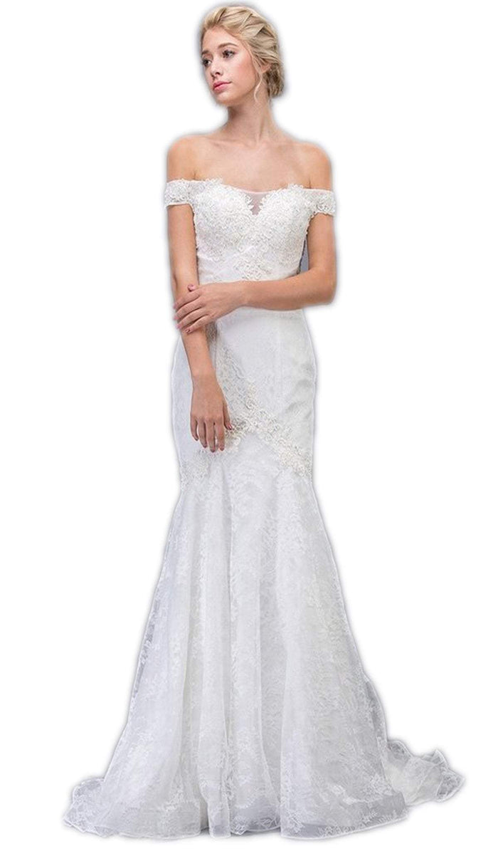 Eureka Fashion Bridal - Off Shoulder Lace Corset Trumpet Wedding Dress Special Occasion Dress XS / Off White