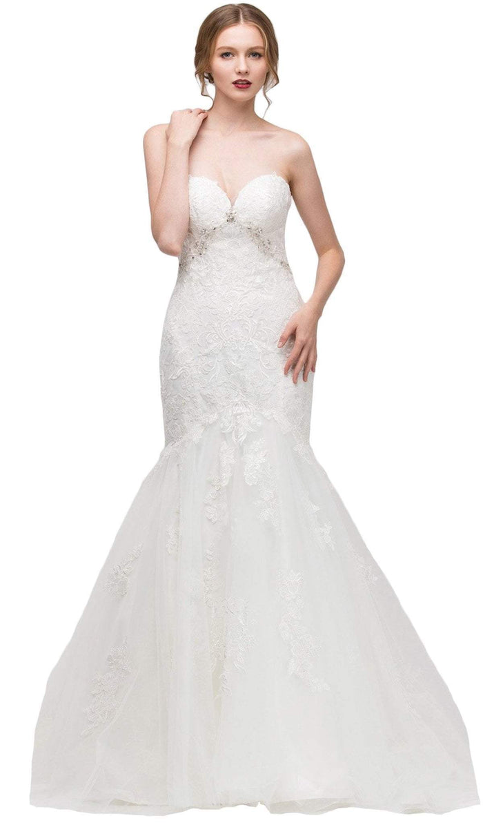 Eureka Fashion Bridal - Sweetheart Jeweled Lace Trumpet Wedding Dress Special Occasion Dress XS / Off White