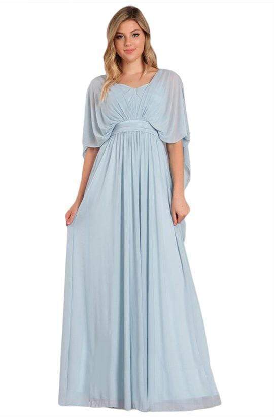 Eureka Fashion - Convertible Ruched A-line Evening Gown 9440 - 2 pc Dusty Blue In Size M and 2XL Available CCSALE M / Dusty Blue