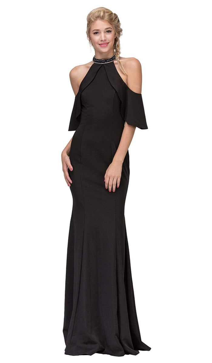 Eureka Fashion - Embellished High Halter Satin Sheath Evening Dress Special Occasion Dress XS / Black