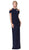 Eureka Fashion - Embellished Jewel Neck Satin Sheath Evening Dress Special Occasion Dress XS / Navy