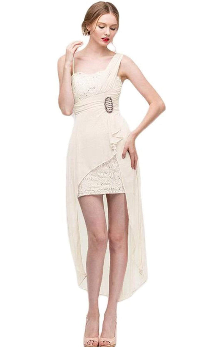 Eureka Fashion - Lace Mini Dress with High Low Chiffon Overskirt 1921 - 1 pc White In Size XS Available CCSALE XS / White