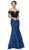 Eureka Fashion - Lace Off-Shoulder Floral Print Mermaid Dress Special Occasion Dress XS / Black/Royal Flw