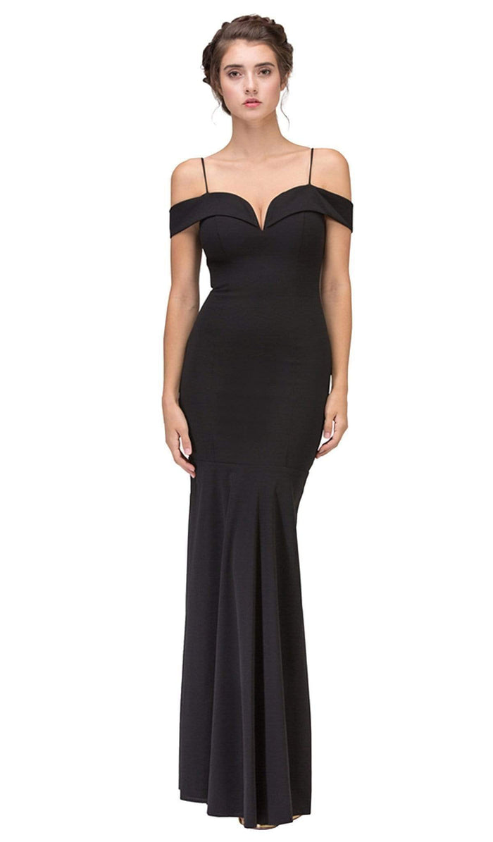 Eureka Fashion - Off-Shoulder Notched Foldover Sheath Evening Gown Special Occasion Dress XS / Black