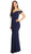 Eureka Fashion - Off-Shoulder Notched Foldover Sheath Evening Gown Special Occasion Dress XS / Navy