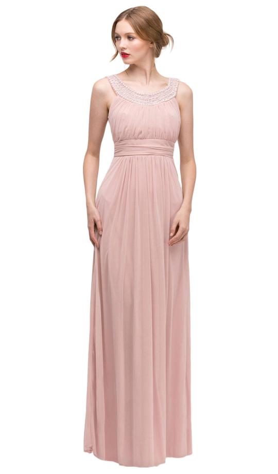 Eureka Fashion - Pearl Embroidered Neckline Chiffon A-Line Gown 2027 - 1 pc Dusty/Pink In Size XL Available CCSALE XL / Dusty/Pink