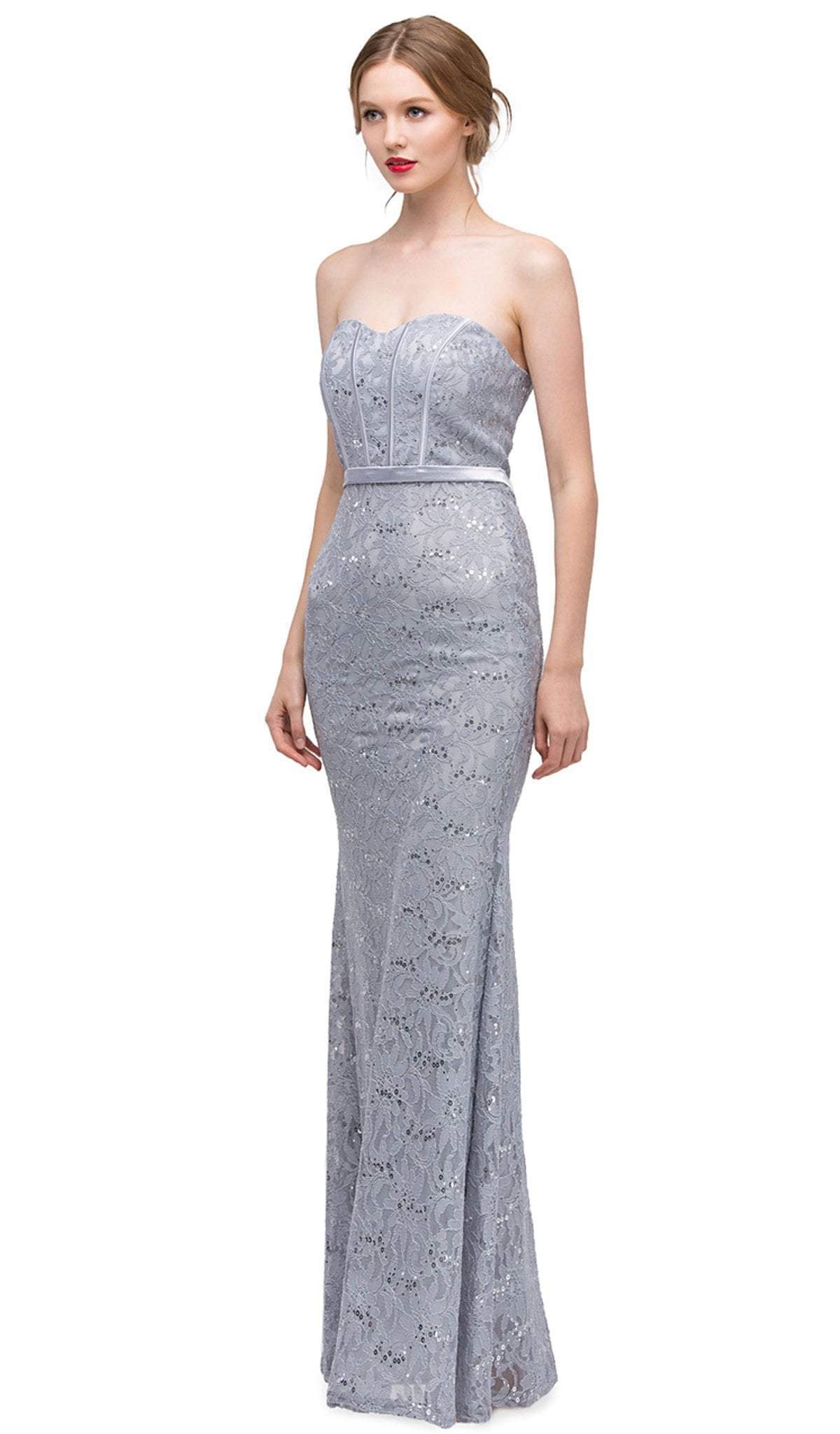 Eureka Fashion - Strapless Corset Bodice Lace Sheath Evening Gown ...