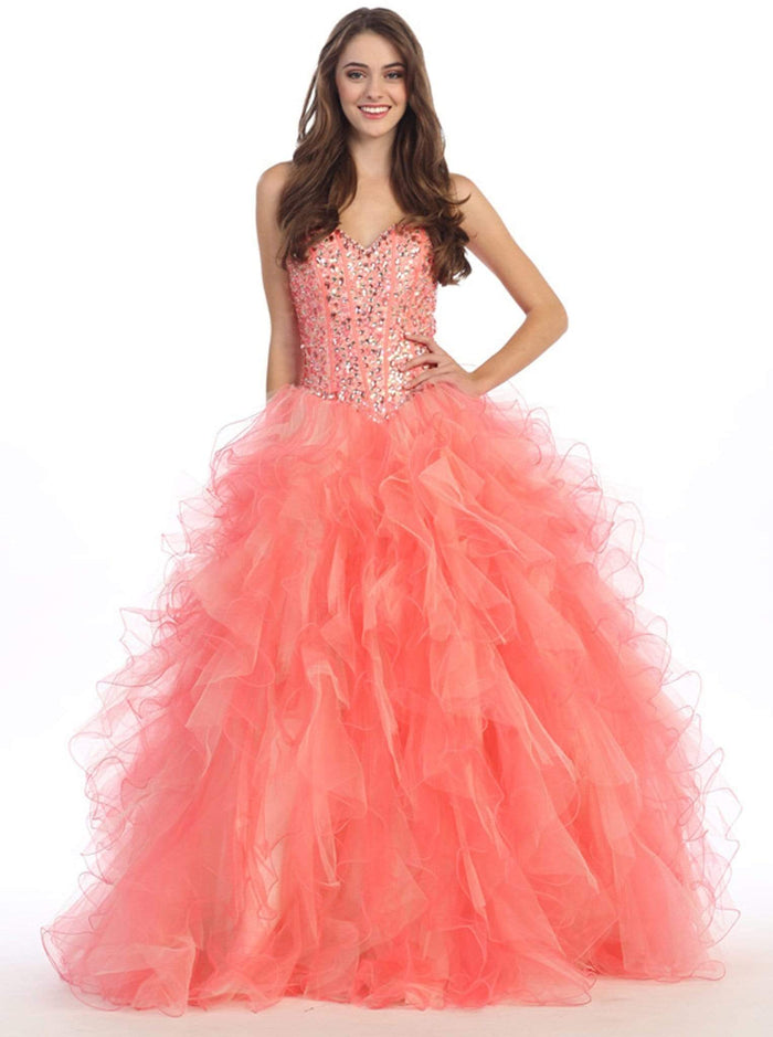 Eureka Fashion - Strapless Sweetheart Bejeweled Corset Evening Gown Special Occasion Dress XS / Coral/Champ