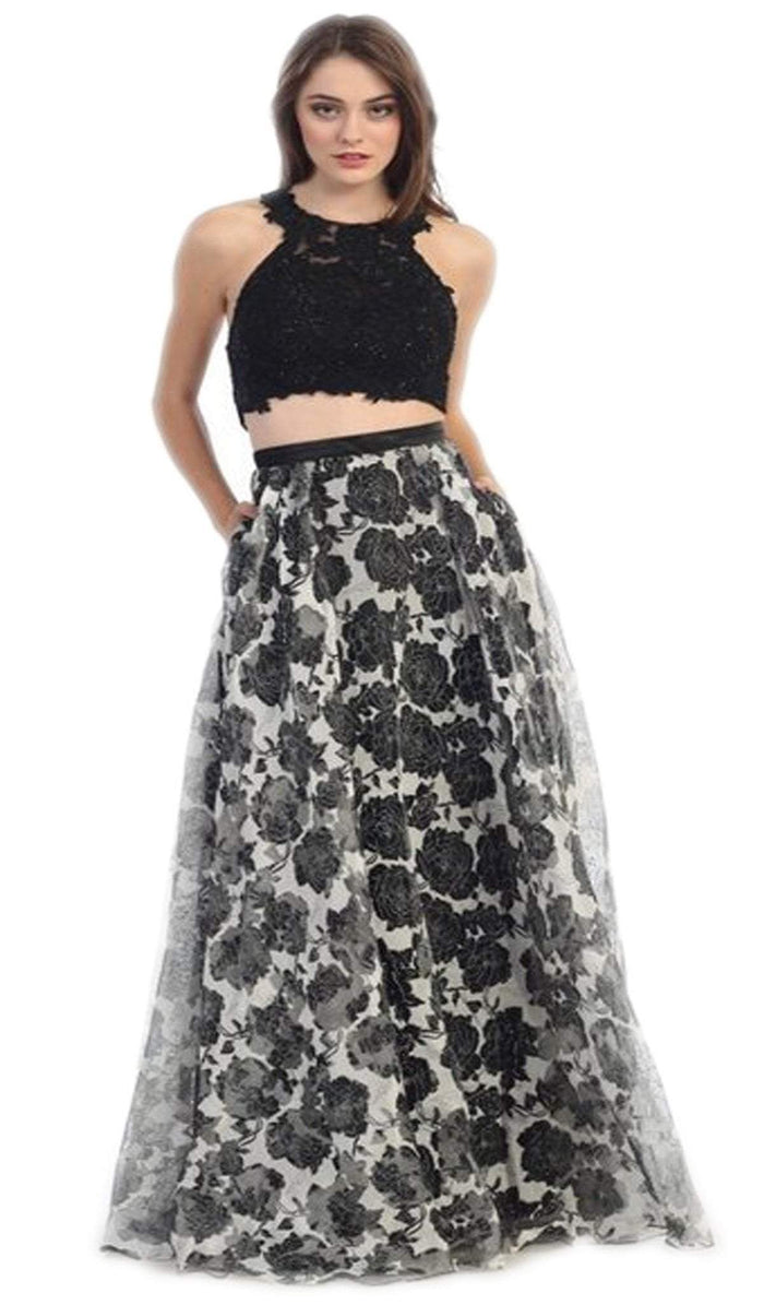 Eureka Fashion - Two Piece Floral Evening Gown Special Occasion Dress XS / Black/Black