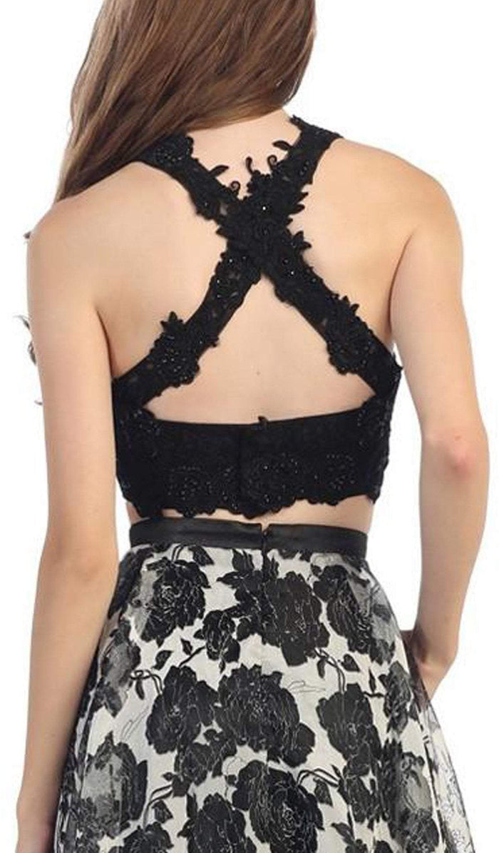 Eureka Fashion - Two Piece Lace Printed Cocktail Dress Special Occasion Dress XS / Black/Black