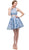 Eureka Fashion - Two Piece Lace Printed Cocktail Dress Special Occasion Dress XS / Sky Blue/White