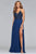 Faviana - 10005 Lacy V-neck Chiffon Evening Gown Special Occasion Dress 0 / Indigo