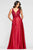 Faviana - 10407 Sleeveless Lace Bodice Flowy Satin Gown Prom Dresses 00 / Red
